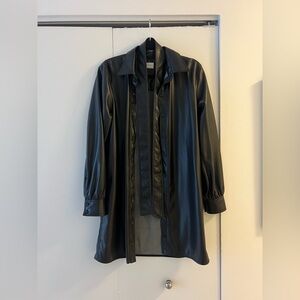 Black Faux Leather Button-Up Dress